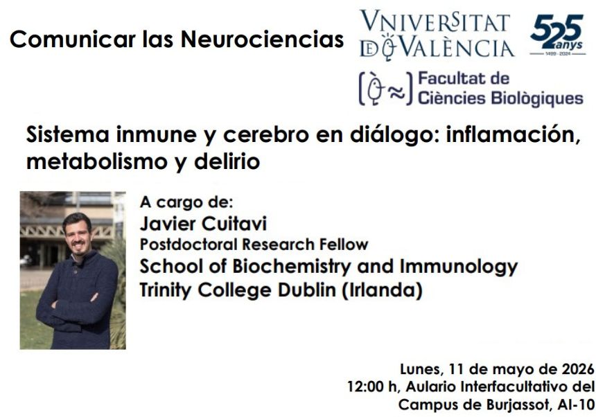 Cartel de la conferencia de Javier Cuitavi sobre sistema inmune y cerebro